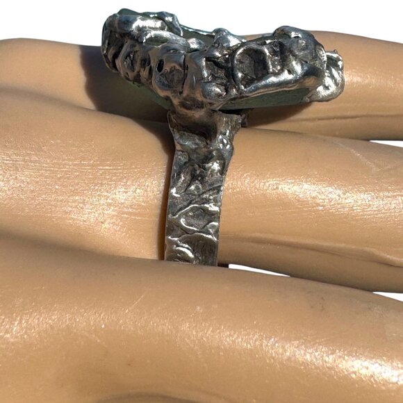 Heart of the Sea Heart Shaped Sea Glass Silver Blend Artisan Ring Size 8 - Picture 9 of 15